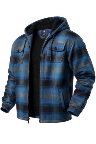 Image of TanBridge Men's Cotton Plaid Shirts Jacket Full Zip Fleece Flannel Sherpa Lined Hoodies Heavyweight Hoodies Jacket for Men