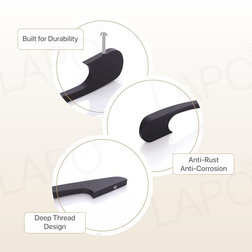 Image of LAPO 6 Inch Cabinet Handles Set for Kitchen Drawers, Storage Cupboard and Wardrobe, Firm Grip Pattern, Corrosion Resistant, Hole to Hole Size 11.5 cm, Simple Installation (Black, Pack of 4)