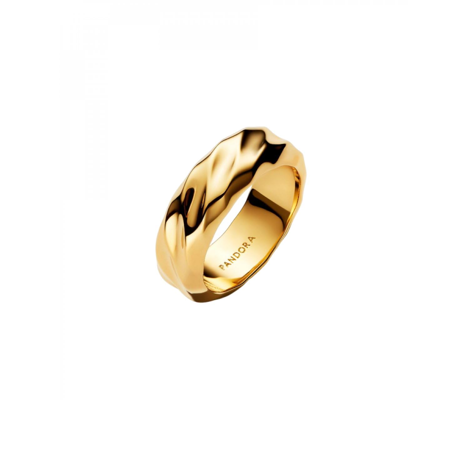 Pandora Gold Rippled Wide Band Ring, Size 58