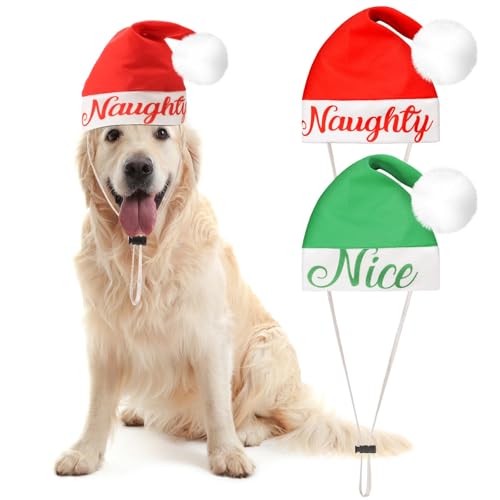 2 Pieces Pet Dog Cat Christmas Santa Hat Holiday Party Naughty and Nice Plush Cute Costumes for Puppy Kitten Christmas Cosplay Dress Up Supplies