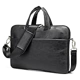 Kinmac 360° 保護 防水 キャンバス ノートパソコン ショルダー メッセンジャー スリーブ ブリーフケース ケース バッグ (13インチ-14インチ、ブラック PU)