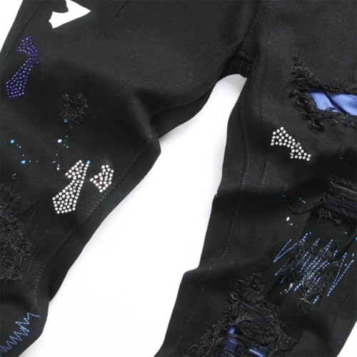 Men's Jeans with Distressed Patches Elastic Slim Fit Leggings Pants2