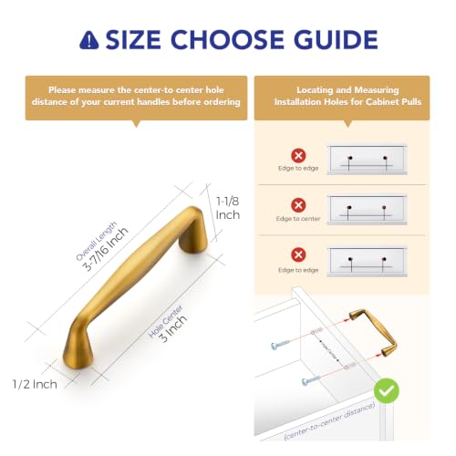 Image of Ravinte Brushed Brass Cabinet Handles Solid Handles,3 Inch,10 Pack