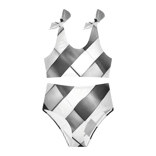 KLL Black and White Stripes Girls 2 Piece Bikini Sets Scoop Neck Beach Swimwear Swimwear3