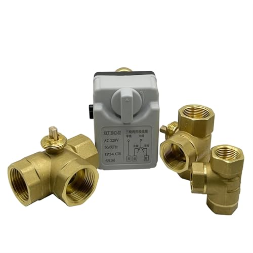 Válvula motorizada de latón de 3 vías tipo T de 1-1/4" con control manual 6
