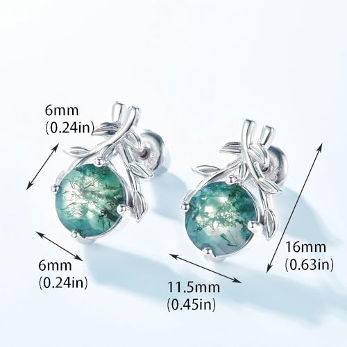 Boucles d'oreilles agate mousse en argent, cadeau de Saint-Valentin