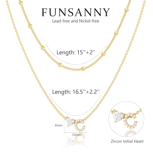 Initial Heart Necklaces for Women - Dainty Cute Necklace Small Layered 14K Gold Plated A-Z Letter CZ Pendant Trendy Satellite Chain Necklaces for Women Non Tarnish Gold Jewelry Set Gift
