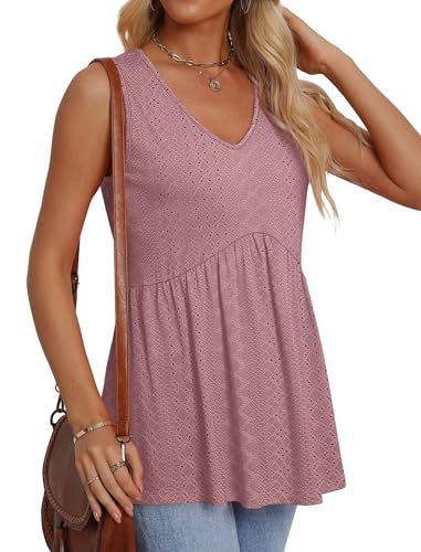 Image of OFEEFAN Womens Tank Tops 2025 Flowy Peplum Tops for Women Dressy Sleeveless V Neck Babydoll Tank Tops