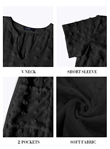 Miholl Women's V Neck Short Sleeve Dress Ruffle Loose 2023 Summer Casual Badydoll Swiss Dot Mini Dress #TOP5