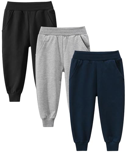 Gfqlong T015 Toddler Boys 3 Pack Cotton Active Jogger Sweatpants,Kids Casual Athletic Solid Pocket Pull cover