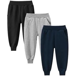 GFQLONG Toddler Boys 2 Pack Cotton Active Jogger Sweatpants,Kids Casual Athletic Solid Pocket Pull On Pants