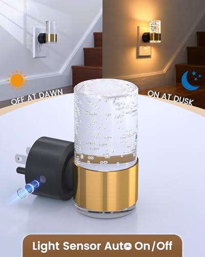Image of NIORSUN Night Light Plug into Wall, Dimmable Nights Lights with 3 CCT & 5 Brightness Levels, Slim Acrylic Plug in Night Light, Auto Dusk to Dawn Sensor for Stairs, Hallway, Bathroom(4 Pack, Gold)
