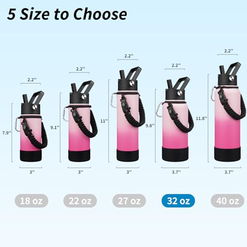 Image of BJPKPK 32oz Insulated Water Bottle with 3 Lids, Straw Lid & Handle