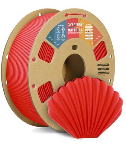 Image of OVERTURE Matte PLA 1.75mm, Low Warp & Smooth Finish 3D Printer Filament | Frosted Matt Finish Hides Layer Lines, 1kg Spool (2.2lbs) Cardboard Spool, Fit Most FDM Printer (Matte Red)