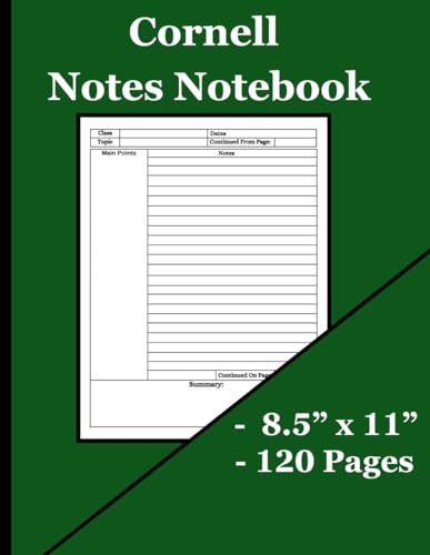 Cornell Notes Notebook: Cornell Style Note Taking Notebook for Students and Teachers with Simple Green Cover. College Ruled Composition Paper for Taking Notes