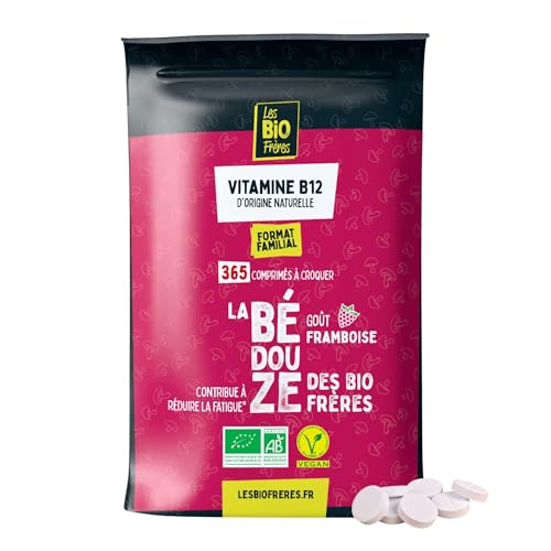 Les Bio Frères – Vitamine B12 – 3 Formes Actives : Méthyl, Hydroxy, Adénosyl – Vegan – Cure Énergie, Immunité & Système Nerveux (365 Comprimés, Framboise)