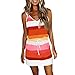 BLIBUNALA Kleider für Damen, Streifendrucke, Kordelzug, Hemdkleid mit Tasche, ärmellos, V-Ausschnitt, lässiges T-Shirt-Kleid, Sommer, Urlaub, Pullover, Schlingen, Minikleid, Orange, X-Large