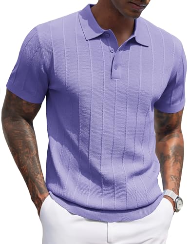 Image of COOFANDY Mens Knit Polo Shirts Short Sleeve Ribbed Textured Polo Shirt Lightweight Casual Golf Shirts Collared T Shirt