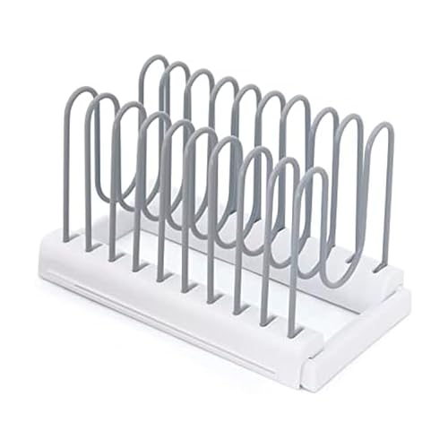 Copco Expandable Lid Organizer - Adjustable Kitchen Storage Solution for Cookware Lids, Cutting Boards, and Small Pans, White