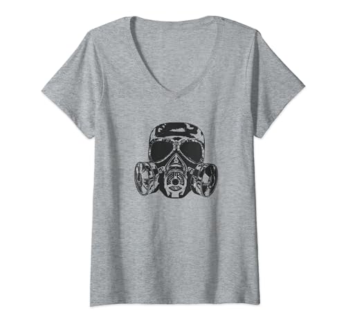 Donna T-shirt Doomsday Preparedness Survivalist Prepper Gas Mask Maglietta con Collo a V