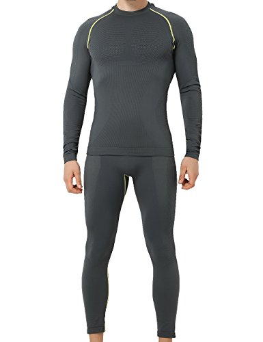 YOOY Men's Winter Gear Ski Thermal Underwear Sets Long Sleeve Top Exercise Clothes Sports Hosen Snowboarding Shirts and Pants Grey M