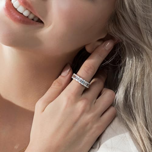 Marilyn Monroe Eternity Ring For Women 14K Yellow Gold, Rose Gold, Platinum Plated 925 Sterling Silver Infinity Band | 10.30 Carats Emerald Cut Cubic Zirconia CZ Diamond Stimulant2