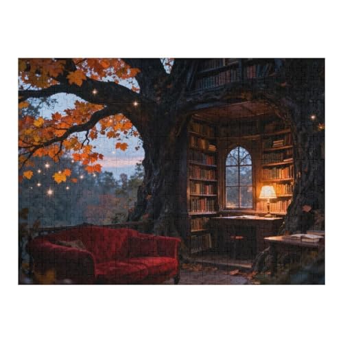 1000 Piece Castle Treehouse Night Scene Puzzle – Enchanted Treehouse with Castle Design, Starry Night Atmosphere, Whimsical Fantasy Art, Home Decor, Family Activity, Finished 30x20 Inche
