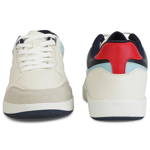 Image of Liberty Leap7x CLASTO-1E Men's Casual Lacing Sneakers, Beige and Sky Blue | Suitable for Walking Travel, College, Office | Comfortable Lace-Up Casual Shoes | Lightweight Stylish Fashion Footwear