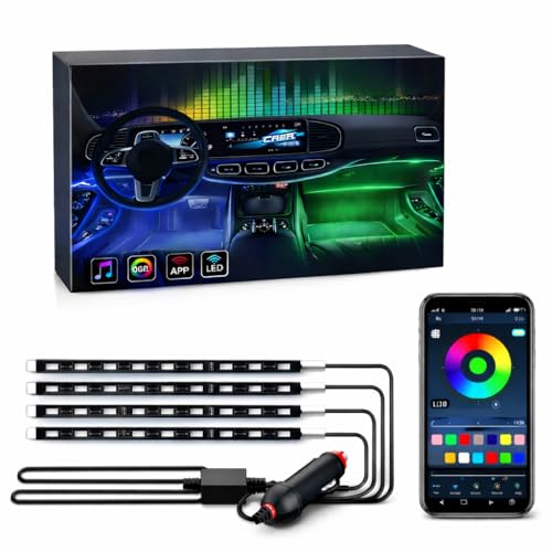 Car Passion Kit Led Interni Auto RGB Illuminazione Luce Ambiente Abitacolo Auto Strisce LED 9 Colori con APP Cellulare Controllo Colori e Modalità Illuminazione 4 Pezzi 22 cm Atmosfera Personalizzata