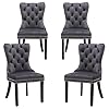 Civama velvet dining chairs set of 4 upholstered tufted dining chairs with nailhead trim back pull ring nikki collection elegant armless kitchen chair with solid wood legs dark grey  urban country home decor