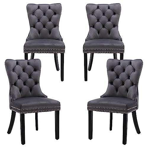 civama-Velvet-Dining-Chairs-Set-of-4-Upholstered-Tufted-Dining-Chairs-with-Nailhead-Trim-Back-Pull-Ring-Nikki-Collection-Elegant-Armless-Kitchen-Chair-with-Solid-Wood-Legs-Dark-Grey civama Velvet Dining Chairs Set of 4 Upholstered Tufted Dining Chairs with Nailhead Trim Back Pull Ring Nikki Collection Elegant Armless Kitchen Chair with Solid Wood Legs Dark Grey