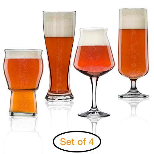 Set of 4 Nucleated Beer Glasses for Better Head Retention, Aroma and Flavor