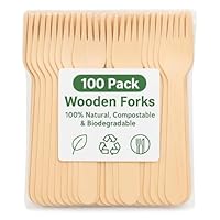 1Above 100Pk Disposable Wooden Cutlery Set, 100% Natural and Biodegradable, Eco-Friendly Cutlery Set for Wedding, Office and Party Picnic
