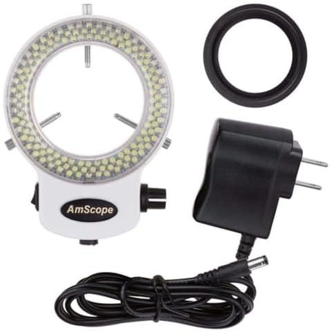 AmScope LED-144W-ZK White Adjustable 144 LED Ring Light Illuminator for Stereo Microscope & Camera Cover
