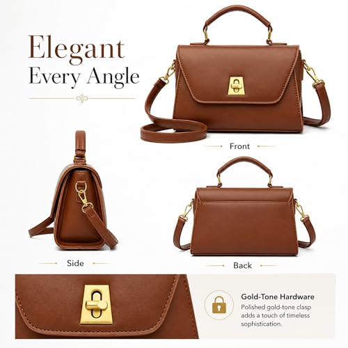 Image of Crossbody Bag for Women Shoulder Handbag PU Leather Satchel Purse with Top Handle Gold Turn Lock Adjustable Strap