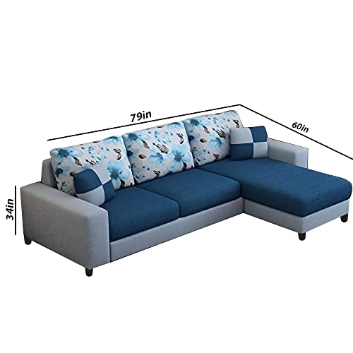 Image of Casaliving Rolando RHS 4 Seater L Shape Sofa Set for Living Room | Colour - Blue Grey | Premium Fabric Sofa