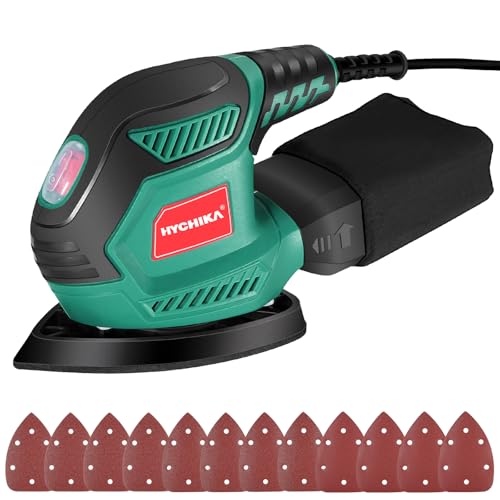 HYCHIKA Detail Sander, 14,000 OPM Compact Electric Sander Tool with 12 Pcs Sandpapers,Efficiency Dust Collection System,Suitable for Tight Spaces Sanding,Polishing,Removing Paint in Home Decoration