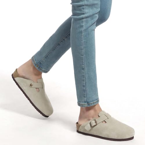Image of SOFTYOHO Clogs for Women Men, Mules with Arch Support and Adjustable Buckle, Suede Leather Cork Footbed Potato Shoes