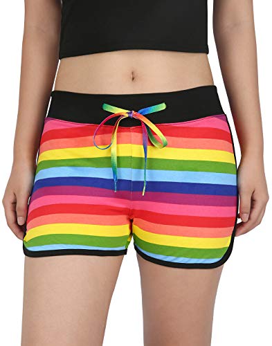 HDE Womens Rainbow Striped Retro Fashion Dolphin Running Workout Shorts 2X HDE Womens Rainbow Striped Retro Fashion Dolphin Running Workout Shorts 2X