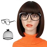 G&T Wig Brown Bob Wig with Bangs Short Straight Bob Velma Wig for Women Heat Resistant Natural Looking Hair for Daily Halloween Cosplay Party Use（Brown）