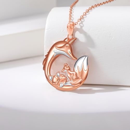 Fox Pendant Necklaces S925 Sterling Silver Animal Fox Heart Necklace Two Tone Fox Necklaces Mothers Day Birthday Christmas Jewelry Gifts for Women Mom Wife2