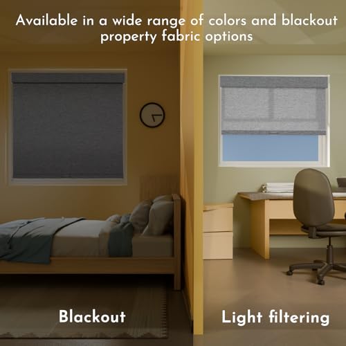 Image of Persilux Light Filtering Roller Shades for Window Blinds,Cordless,Linen Fabric,Thermal Insulated Fabric UV Protection Shades for Home,Office,Bedroom,Door,Light Filtering-Grey,33 1 /2 inch W X 64 inch H