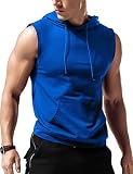 Babioboa Herren Muskelshirt Training Tanktop Workout Pullover mit Kapuze Unterhemd Gym Sports Fitness Training Blau L