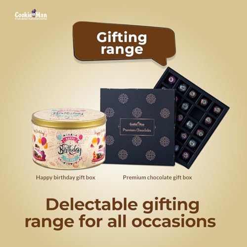 Image of CookieMan Happy Birthday Cookies Gift Pack - 300g | Assorted Biscuit in 5 Flavors: Choco Chip, Double Choco Chip, Butter Cashew, Black Currant & Mocha | Perfect For Special Occasion Gifting