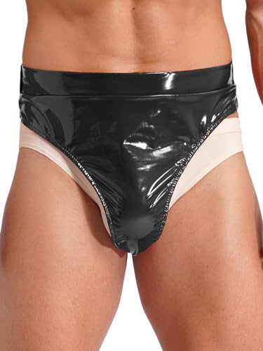 Men's Leather High Cut Thongs High Waist Booty Shorts Butt-Flaunting Sissy Panties Underwear