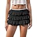 Lace Layered Skirt Pants for Women Ruffled Hem Sexy Skater Skort Y2k Summer Fashion Skirt(Black, S)