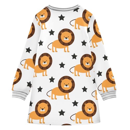 Cartoon Lions Girls Dresses Long Sleeve Sweatshirt Dress for Girls Winter Toddler Casual A Line Dresses Size 2-8T2