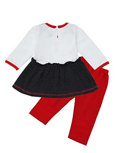Image of Premium Baby Girls Full Sleeves Frock with Pant Baby Girl's Cotton Frock with Leggings, Frill Happy Bunny- Pack of 1