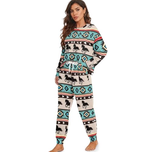 Image of Women's Pajamas Set Soft 2 Piece Loungewear Long Sleeve Pj Set Matching Sleepwear with Pockets for Women Plus Size
