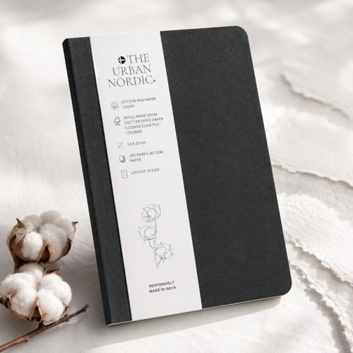 Image of Cotton Rag Paper Cover Personal Diary for Journaling, Gratitude & Daily Writing | A5 Executive Notebook for Women & Men | Softcover Ruled Journal for Office, Travel & Gifting